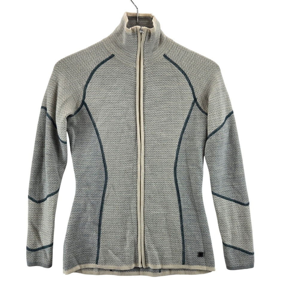 Smartwool Womens Alamosa Merino Wool‎ Full Zip Knit Sweater Jacket Grey Beige XS